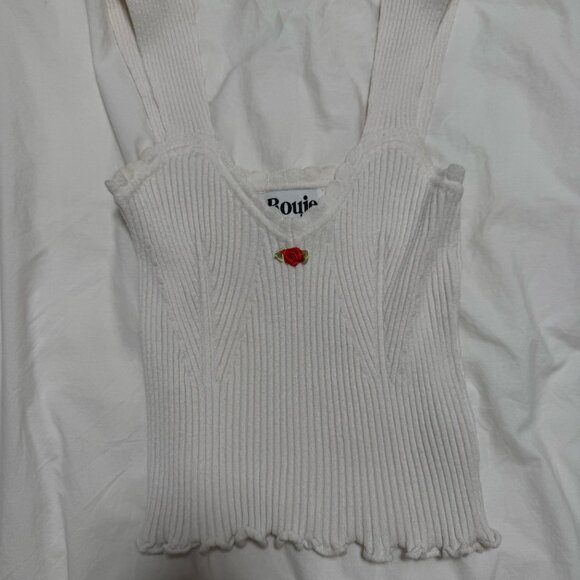 Rouje cropped ribbed tank top with rose IN WHITE size 36 - Picture 2 of 3
